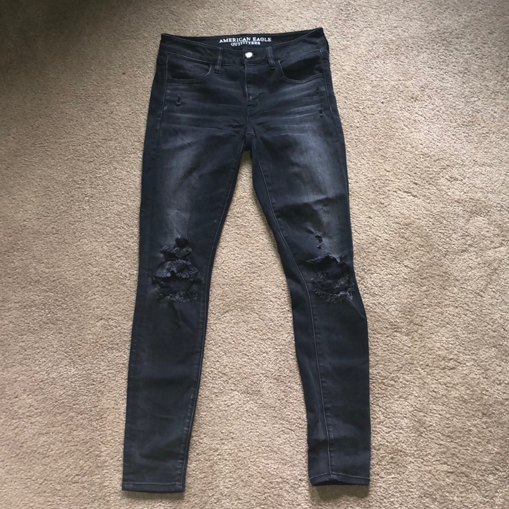 american eagle black super stretch jeggings